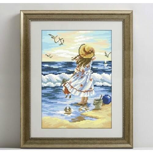 Embroidery Package Top Quality Cross Stitch Kits Girl on Beach Free Shipping