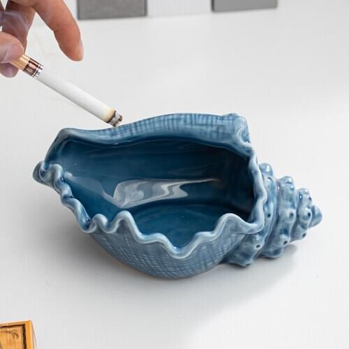 Creative Ceramic Smoke Conch Ashtray Living Room Office Desktop Decoration Anti-ash Large Capacity Simulation Conch Ashtray Home