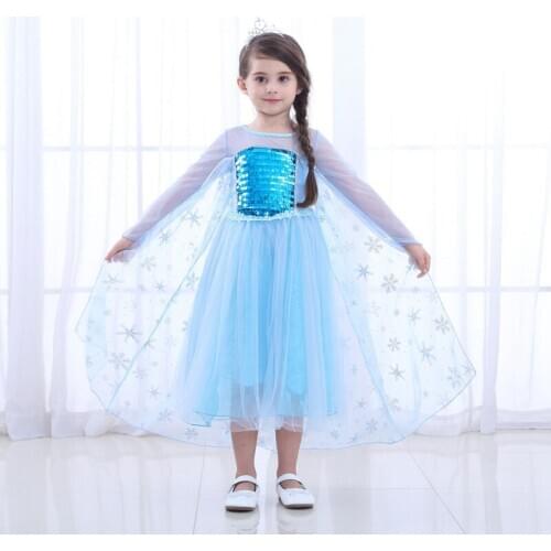 Girls Summer Dress Elsa Princess Mesh Long Sleeve Dresses Birthday Party Christmas Halloween Girls Clothes Cosplay Costume Gifts
