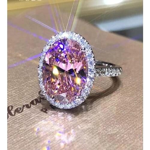 Milangirl Fashion Ring Simple Geometric Oval Moissanite Inlaid Pink Zircon Ring For Women Temperament Girl Jewelry Hot Sale