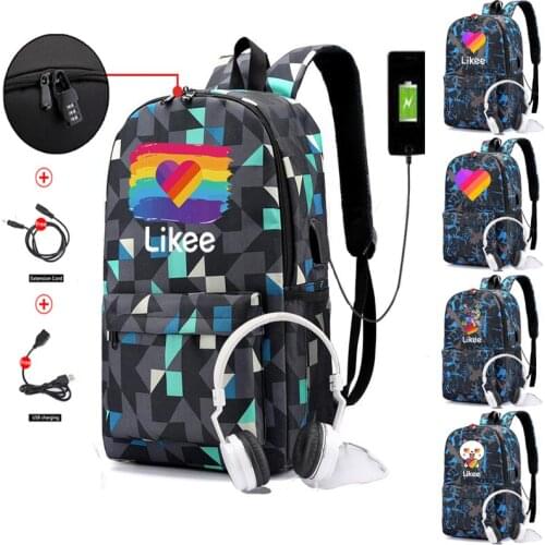Fashion Canvas Likee Backpack For School Boys Girls Anti-theft Backpack USB Charging Waterproof Men Bags Laptop Travel Mochila