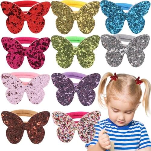 XIMA 7pcs/lot Glitter Butterfly Hair Accessories Set Elastic Hair Band for Girls Sparkly Bow Hairband Ponytail Holder Accessory