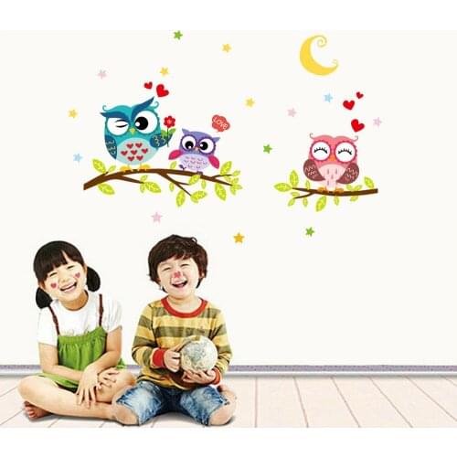 Wall Stickers Cartoon Animal Owl Wallpaper Happy Removable Waterproof Wall Sticker Kids Home Decor Wallpapers Living Room A05