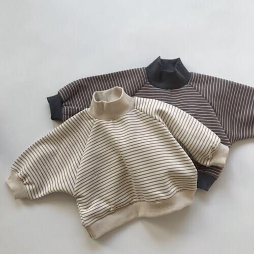 Baby Boys Girls Stripe T-shirt Children Autumn Winter Turtle-neck Childrens Baby Boys Girls Long Sleeve Thicken Pullover Tops