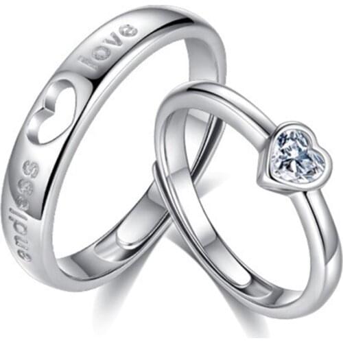 1 Pair Love Heart-shaped Couple Rings Women Men Engagement Wedding Bands Jewelry Valentines Day Gifts