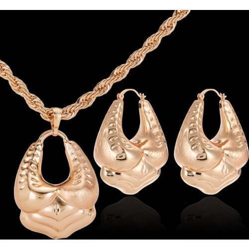 Gold Color Bride Earrings Pendant for Women Nigerian African Wedding Accessories Gifts Rose Color Necklaces Jewelry SetsCE131