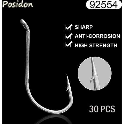 Posidon 30 Pcs/Pack 92554 Stainless Steel Octopus Fish Hooks Stainless Steel Offset Long Shank Octopus Fishing Hooks