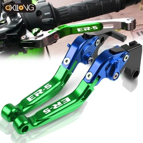 ER-5 Logo 04 05 Motorcycle Accessories CNC Adjustable Extendable Foldable Brake Clutch Levers For Kawasaki ER-5 2004-2005