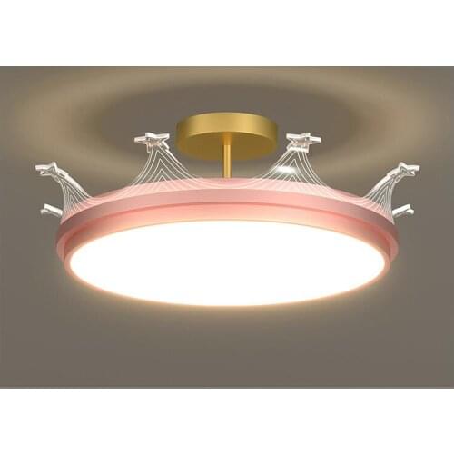 Light luxury boy and girl room light warm and romantic crown chandelier creative LED bedroom ceiling light