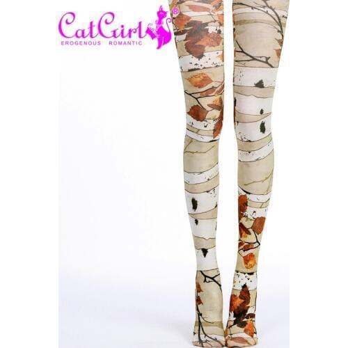 RUIN Womens Tights Womens Pantyhose Fallen Leaves Printed Tights Girls Tights