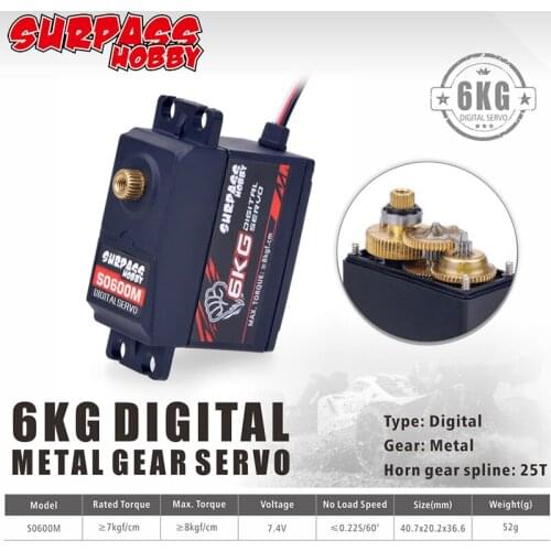 SURPASS Hobby S0600M Metal Gear 6KG Servo Digital Servo Motor for RC Airplane Robot 1/10 Monster Car Helicopter Boat Duct Plane
