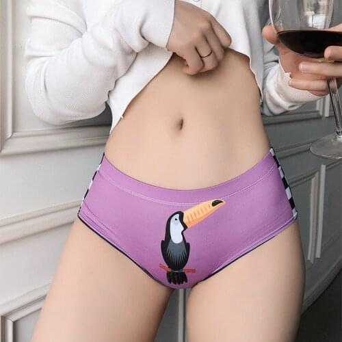 Seamless Low Waist Womens Panties Cute Woodpecker Print Plaid Girl Underwear High Elastic Temptation Hip-Lift Briefs Breathable