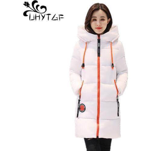 UHYTGF New Down cotton Jacket Women Winter Warm Coat Female Hooded Parka Lady Fashion Korean Jacket Plus size Thicken Coats X401