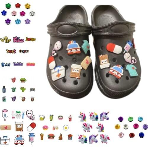 7-12pcs/lot Cute Animals Pretty crystal PVC Shoe Charms Flowers Shoe Accessories Decoration for clogs shoes promotional gift