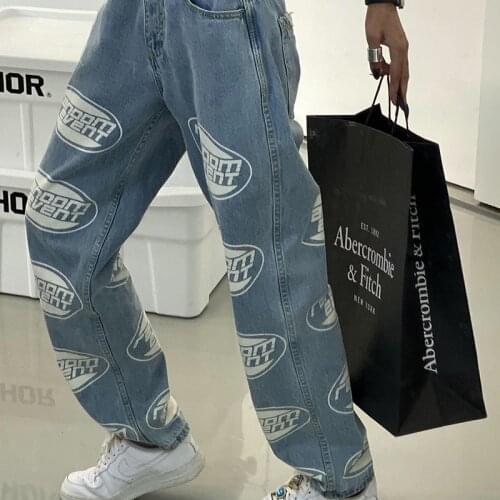Fun all-printed hip-hop womens jeans plus size y2k retro streetwear trousers spring and autumn slim high waist jeans women 2021