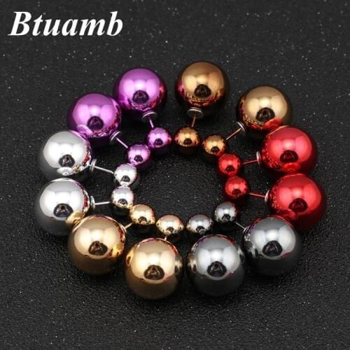 Btuamb New Maxi Simple Style Double Sides Big Ball Earrings Hot Selling Double Pearl Stud Earrings for Women Party Charm Jewelry
