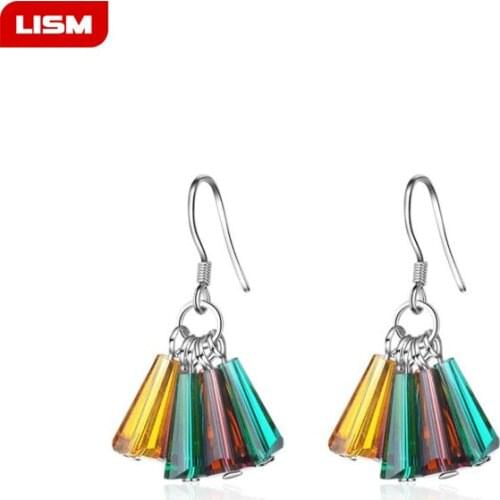 New Style Ethnic Silver Plated Luxury Raw Quartz Multicolor Geometric Crystal Drop Earrings for Women Jewelry Free Shipping
