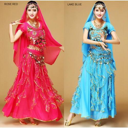 1 Pcs Belly Dance Skirt Sets Color Point Stage Performance Clothing Indian Dance Costume Adult Females Short Sleeve Practice