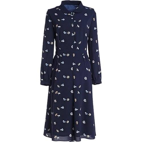 Gowani fall winter womens New casual elegant flower printed long sleeve shirt dress
