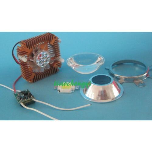 1pcs 10W Cool White High Power LED + 10Watt Driver + 50mm Lens+10w Heatsink