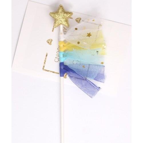 1pc Star Yarn Flag Cake Topper Dessert Decoration baby shower kids birthday party wedding Decor supplies Lovely Gift blue pink