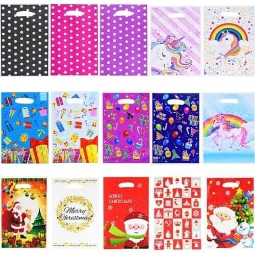 10pcs/lot 17*25cm Gift Bag Cute Unicorn Dot Strip Plastic Bag for kids Birthday Party Supplies Wedding Party Decor Set Candy Bag
