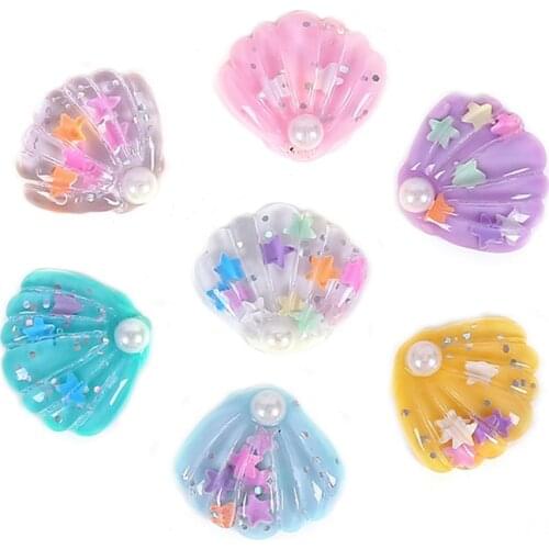 10PC Color Pearl Pentagonal Star Shell Flat Back Resin Accessories Jewelry Making Decorative Material Slime DIY Craft Supplies