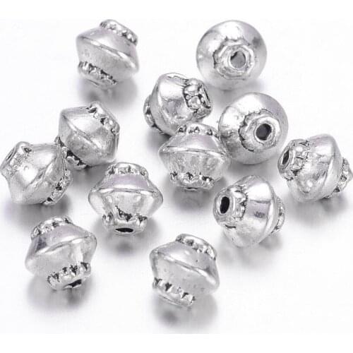 100PCS 5mm Tibetan Style Bead Spacers Antique Silver Color Bicone Beads, Lead Free & Nickel Free & Cadmium Free, hole: 1mm