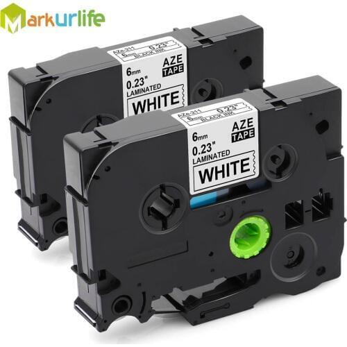 2 PCS/Lot 6mm*8m Tze 211 Tze211 Black on White Laminated Compatible P touch 6mm tze-211 Label Tape Cartridge tz211 tze-211