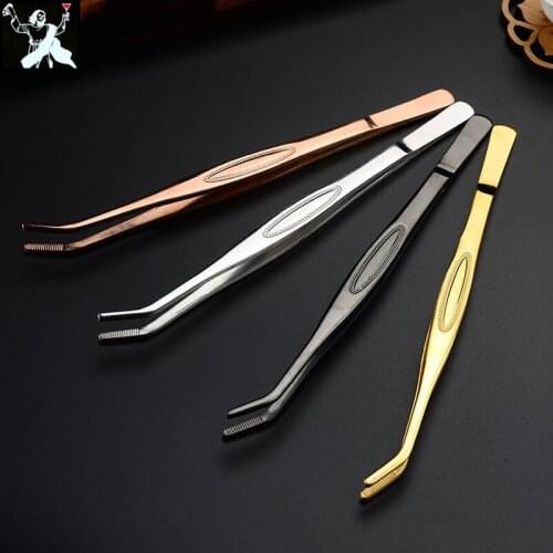 22cm 4 Colors Stainless Steel Tweezers Mint Leaf Ice Clip Kitchen & Bar Tweezer Food Tongs Kitchen Cooking Medical Tweezers