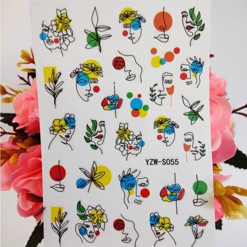 3D Nail Sticker Geometry Girls Line Flowers Sliders For Nails Art Decoraciones Everything for Manicure Designer Accesoires