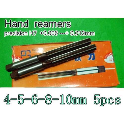 4-5-6-8-10mm 5pcs/set Hand reamers Reaming drill The lathe tool precision H7 +0.006 ---+ 0.012mm Free shipping