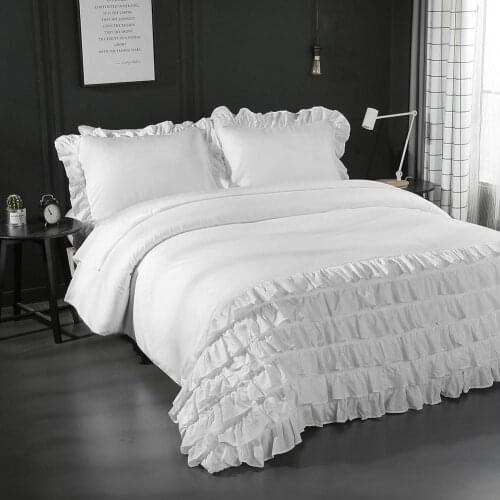 40 3 Pcs/Set Modern Style Ruffle Polyester Bedding Set Pillowcase Duvet Cover Pleated lace Bedding Sets