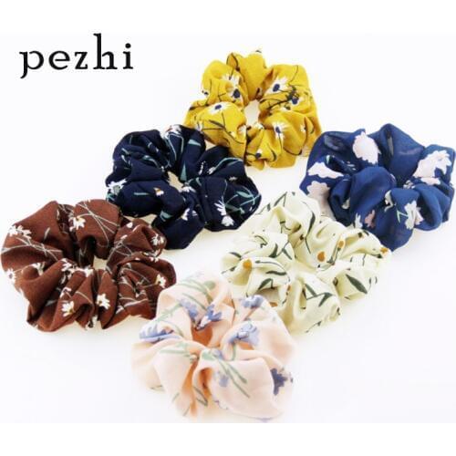 6pcs Small fresh spring and summer chiffon simple head flower print hair ring cute bunch release art head hair accessories