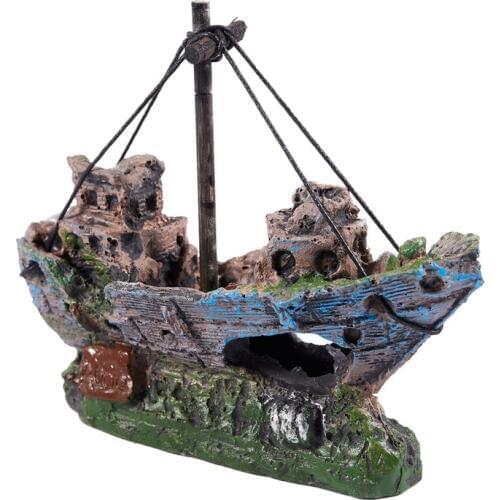 Fish Tank Cave Decoration Aquarium Ornament Wreck Sunk Ship Sailing Boat