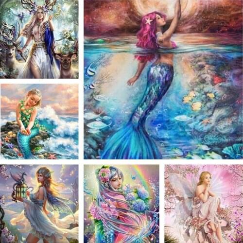 Diamond Painting Mermaid 5D Diamond Embroidery Cross Stitch Kits Fantasy Moon Girl Mosaic Diy Home Decoration