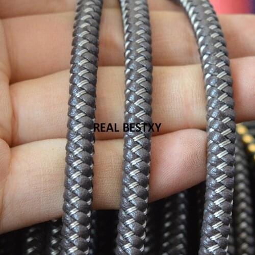 D069 5m/lot approx 6*5.5mm braided brown leather cords with steel wire leather string rope leather cords for bracelets making