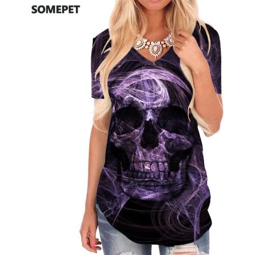 SOMEPET Skull T-shirt women Abstract V-neck Tshirt Psychedelic Tshirts Printed Harajuku Shirt Print Womens Clothing Summer Cool
