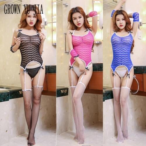 Hot Babydoll Women Lace Garter Bodysuits Erotic Sling Lingerie Grenadine Teddy Sexy Stockings Suits Hollow Cosplay Sexy Costumes