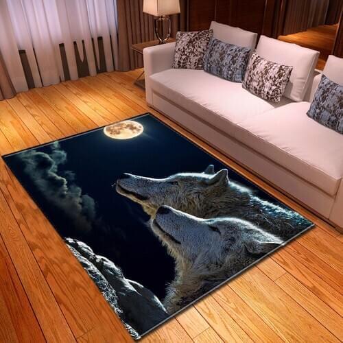 3D Wolf Printed Carpet Non-slip Area Large Rugs Wolves Black and White Floor Door Mat Kids Teenager Living Room Bedroom Decor