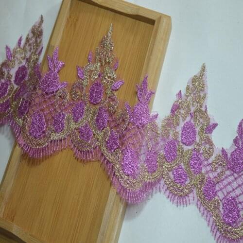 Somelace 12CM(2yds/lot)Rose-carmine gold mixed floral embroidery Hight quality lace fabrics embroidered lace17112509