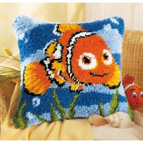 Latch Hook Rug Kits Fish Cushion Carpet Cover Floor Mat Red leaf Sewing Needlework for Adults Kids Gift