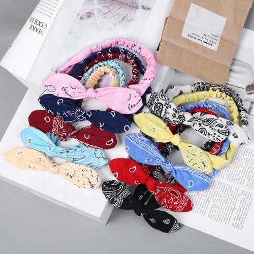 Fashion Rabbite Ears Knot Headbands Paisley Printed Fabric Stretch Bowknot Hairbands Turbans for Women Girls Hair Accessories