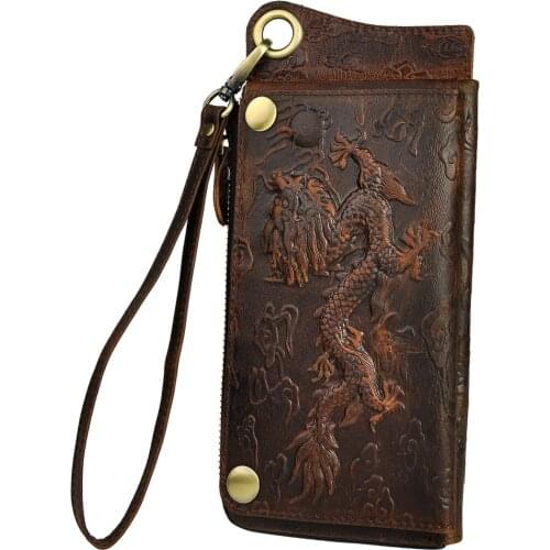 Fashion Male Organizer Leather Design Animal Emboss Checkbook Iron Chain Zipper Pocket Wallet Purse Clutch Handbag Men ck001-1