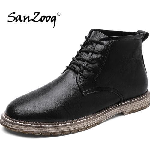 Spring Autum Microfiber Leather Ankle Boots Men High Top Casual Shoes