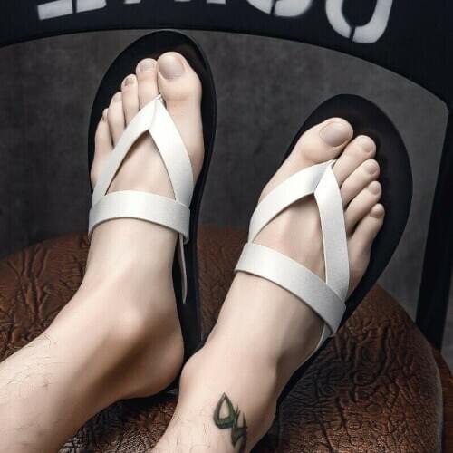 Mens Summer PU Leather Beach Outdoor Casual Flip Flops Sandals Shoes Slippers Solid Color Soft Bottom Antiskid Fashion Leisure