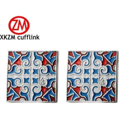 Hot Fashion Men Cufflinks Male Men French Shirt Cuff Links square Blue pattern Cufflink Cuff Button mens Jewelry Party gift