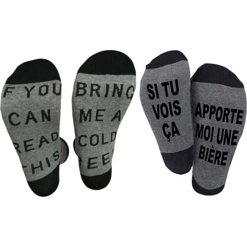Men Women Novelty Funny Saying Cotton Crew Socks If You Can Read This Bring Me Beer English French Letters Black Gray Hosiery Gi