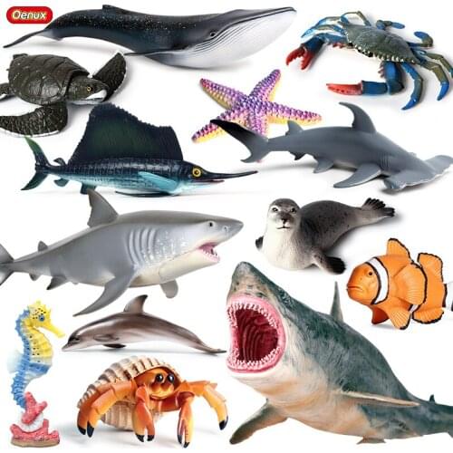 Oenux Sea Life Megalodon Whale Shark Dolphin Starfish Turtle Model Action Figure PVC Ocean Marine Animal Educational Kid Toy
