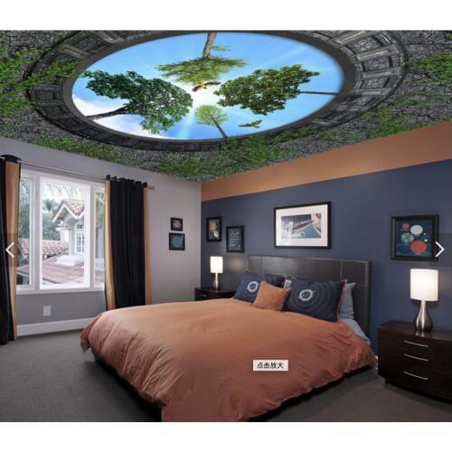 1843 Overlooking Symmetric Trees in the Sky PVC Stretched Ceiling Film For Home decoration